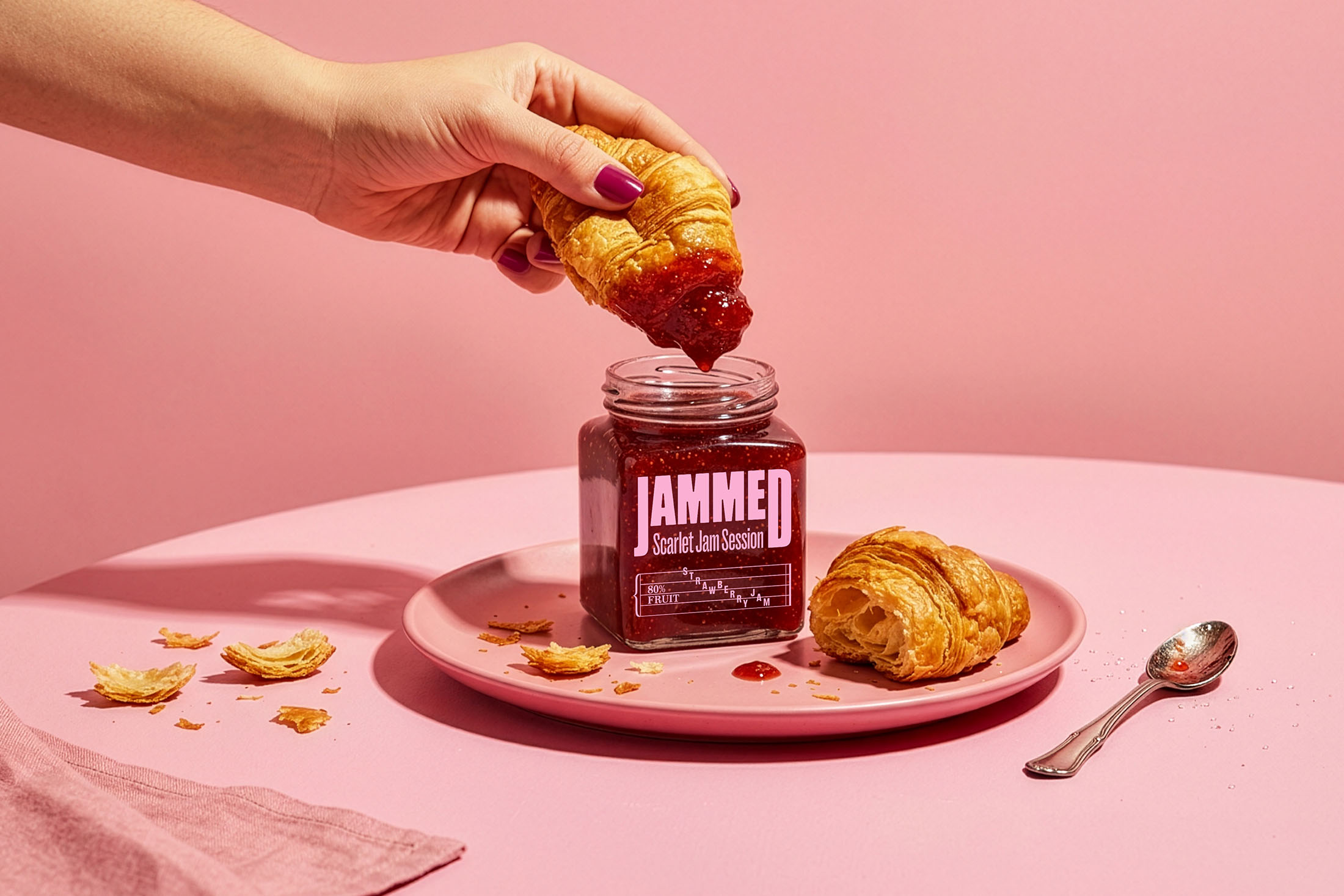 Jammed Jam strawberry packaging design with branding detail